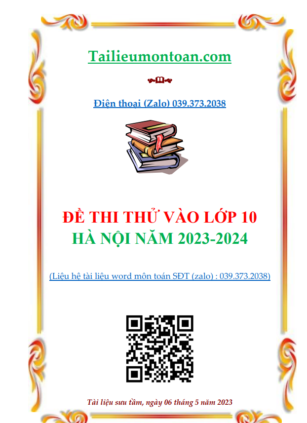 Đề thi thử vào lớp 10 môn toán lớp 10 năm học 2023-2024